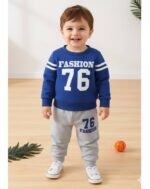 Boy's Cotton full Sleeves Printed Sweatshirt and Pant Set (BLUE & GRAY) - Image 2
