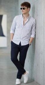 U TURN Men's Casual Printed Striped Stylish Latest Formal Plus Size Shirt for Men | Cotton Mix 220 GSM - Image 3