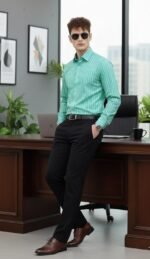 U TURN Men's Casual Printed Striped Stylish Latest Formal Plus Size Shirt for Men | Cotton Mix 220 GSM - Image 4