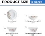 Larah by Borosil Silk Series Opalware Dinner Set | 19 Pieces for Family of 6 | Microwave & Dishwasher Safe | Bone-Ash Free | Crockery Set for Dining & Gifting | Plates & Bowls (Red Bud) - Image 2