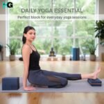 Yoga Blocks Pack of 2 with Belt and 2 Knee Pad for Exercise, Yoga, Pilates & Gym Block Pair to Improve Strength, Balance, Stretching Yoga Bricks Set with Strap for Women and Men, Navy Blue - Image 2