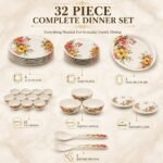 AROVA 32-Piece Premium Melamine Dinner Set for 6 | Floral Printed Dinnerware Set with Plates, Bowls, Serving Bowls, Lids & Spoons (Blush Bloom) - Image 3