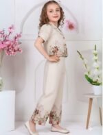 BLOOD PANTHER Girls Floral Printed Cotton Blend Co-Ord Set – Stylish Summer Outfit with Crop Top & Wide-Leg Pants – Dress for Kids - Image 6