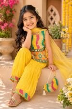 Girls Clothing Set Yellow Embroidered Salwar Suit with Dupatta - Image 5