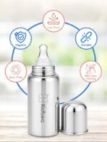 Kidbea Stainless Steel Baby Feeding Bottle 250ml | Soft Silicon Gentle Flow Nipple Baby Milk Bottle Feeder for Newborns & Infant, Bpa Free, 0+ Months - Image 2