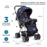 Mee Mee Little Explorer Baby Stroller/Pram for 0–3 Years | Foldable with Reversible Handle | 5-Point Safety Harness | Adjustable 3-Position Recline | 360° Wheels & Large Storage Basket | Navy Blue - Image 3