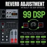 Dabeatz MX06 6 Channel Audio Mixer with 6×XLR/6.35mm Inputs, Bluetooth, USB/PC/MP3 Playback, 99 DSP Effects, 7-Band EQ, Mute, Recording, +48V Phantom Power – DJ, Karaoke, Studio & Live Sound - Image 2