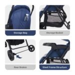 R for Rabbit Poppins Joy Stylish Baby Stroller | Pram for Kids with Reversible Handle | New Born Babies Stroller for 0 to 3 Years Boy and Girl (Blue Grey) - Image 8