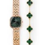 Carlton London Women Green Dial Watch and Bracelet | Stainless Steel, Premium, Stylish Analog Wrist Watch with Golden Strap & Bracelet Set, Elegant Quartz Timepiece | Water Resistant | Luxury Square Watch Gift Set - Image 3