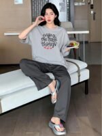 KSHS Printed Round Neck Short Sleeve Nightsuit Set | Pajama Set | Casual Night Dress for Women - Image 2
