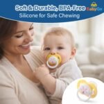 BabyGo Baby Silicone Pacifier Teether for Babies | Soft Nipple | Easy to Clean | BPA Free Pacifier with Airflow Shield | Comfortable Daily Use | 0–18 Months (Pack of 2) - Image 5