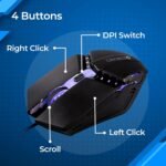 ZEBRONICS PHERO Wired Gaming Mouse with up to 1600 DPI, Rainbow LED Lights, DPI Switch, High Precision, Plug & Play, 4 Buttons - Image 5