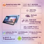 Lenovo Tab | 10.1" Display, 4G (LTE) + Wi-Fi (Calling)| 4 GB RAM+64 GB ROM (Expandable up to 1 TB), MediaTek Helio G85,Metal Body, Dual Speakers with Dolby Atmos, Android 14, 5100mAh Battery, Grey - Image 2