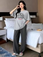 KSHS Printed Round Neck Short Sleeve Nightsuit Set | Pajama Set | Casual Night Dress for Women - Image 5