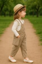 Girl's Cotton Blend Dungaree Set with T-Shirt Relaxed Fit Solid Pattern Full Sleeves Modern Style and Standard Length - Image 5
