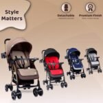 1st Step Caramel Baby Pram Cum Stroller with 5 Point Safety Harness/Infinitely Reclining and Cushioned Seat/Reversible Handle/Front Swivel Wheels - Coffee Brown - Image 8