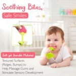 GLUN® Pack of 4 Silicone Baby Teether Toys for 5-12 Months, BPA Free Baby Teether, Sensory Teether & Baby Chew Toy, Soft Gum Relief Toy for Infants, Strawberry Orange Grape Apple Shapes, Gum Massager - Image 3