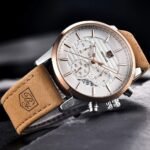 BENYAR Quartz Chronograph Waterproof White Dial Business and Sport Design Leather Band Strap Men's Wrist Watch - Image 4