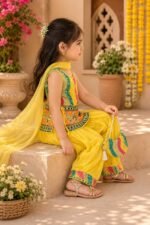 Girls Clothing Set Yellow Embroidered Salwar Suit with Dupatta - Image 4