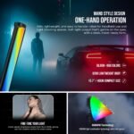 HIFFIN HF-550 30W RGB Stick Light for Video Shooting & Photography, Handheld LED Light Stick with Barndoor, 2500K-9900K CCT, 24 FX Effects, 95+ CRI, App Control, 4000mAh Battery, Type C Charging - Image 2