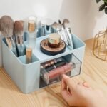 SHUTTLE ART Modern Desk Storage Organizer Box with 2 Drawers –Stackable Desk Organizer with Pen Holder and 5 Compartments – Perfect for Office, Home, School, Art Supplies, Crafts, and Stationery(Blue) - Image 3