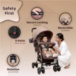 1st Step Caramel Baby Pram Cum Stroller with 5 Point Safety Harness/Infinitely Reclining and Cushioned Seat/Reversible Handle/Front Swivel Wheels - Coffee Brown - Image 2