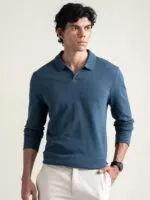 DAMENSCH Statement Popcorn Johnny Collar Full Sleeve Polo with Premium Cotton Blend, Popcorn Texture, Colours by High-IQ Dyes Heavy Weight Fabric T-Shirt for Men - Image 5