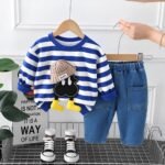 Googo Gaaga Striped SweatShirt with Denim Pant for Boys - Cotton Clothing Set for Baby Boy | Soft Fabric Full Sleeves Sweat Shirt | Regular Fit Kids Outfit | Teddy - Image 2