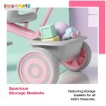 Kidsmate Junior Tricycle for Kids with Parental Control | Cycle for Kids 1-4 Years | Baby Cycle | Bicycle with Storage Basket, Cushion Seat and Seat Belt Carrying Capacity 30 Kgs (Pink-Grey) - Image 7