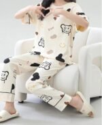 Louis Luxe Cotton Blend Womens Korean Night Dress || Full Pyjama Set ||Korean Nightsuit || Women Nightwear ||Round Neck Full Sleeve Nightsuit || Loungewear || Everyday Nightdress (ND-10) - Image 5