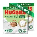 Huggies Natural Soft Premium Tape Diapers Newborn/Extra Small (NB/XS) Size, Upto 5 kgs, 64 Count | Our No.1 Soft Taped Diaper with Cloud Soft Bed, designed for Newborns with Runny Poo Absorption - Image 2