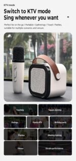Portable Karaoke Machine with 2 Wireless Microphones – Bluetooth Speaker with RGB LED Lights, Rechargeable Home Karaoke System for Kids, Family Parties & Singing Entertainment (White) - Image 3
