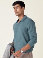 DAMENSCH Statement Popcorn Johnny Collar Full Sleeve Polo with Premium Cotton Blend, Popcorn Texture, Colours by High-IQ Dyes Heavy Weight Fabric T-Shirt for Men - Image 7