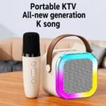 Portable Karaoke Machine with 2 Wireless Microphones – Bluetooth Speaker with RGB LED Lights, Rechargeable Home Karaoke System for Kids, Family Parties & Singing Entertainment (White) - Image 6