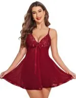 GirlFriend Women's Lingerie Lace Babydoll Strap Chemise Mesh Sleepwear Outfits with Panty G String - Image 4