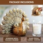 BEHOMA Metal Dancing Peacock with Scented Glass Votive Candle, Golden - Image 8