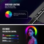 HIFFIN HF-550 30W RGB Stick Light for Video Shooting & Photography, Handheld LED Light Stick with Barndoor, 2500K-9900K CCT, 24 FX Effects, 95+ CRI, App Control, 4000mAh Battery, Type C Charging - Image 3