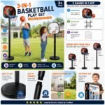 Kidsmate 3-in-1 Basketball Play Set for Kids with Adjustable Basketball Hoop, Tic Tac Toe & Dot Game Board, Basketball Net Stand Indoor Outdoor Toy, Best Gift for Boys & Girls - Multicolor - Image 2