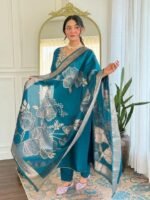 ELLITI Women's Solid Reach Color Embroidered Kurta with Floral Dupatta and Straight Pants, Festive & Traditional Outfit Ethnic Wear Set - Image 7