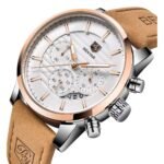 BENYAR Quartz Chronograph Waterproof White Dial Business and Sport Design Leather Band Strap Men's Wrist Watch - Image 2