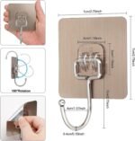 Heavy Duty Self Adhesive Wall Hooks | Waterproof PVC Sticky Hooks Stainless Steel Big Hooks for Home Storage Bathroom Kitchen | Silver Multipurpose 10KG Capacity (Golden Hook 10-pcs) - Image 2