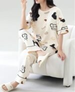 Louis Luxe Cotton Blend Womens Korean Night Dress || Full Pyjama Set ||Korean Nightsuit || Women Nightwear ||Round Neck Full Sleeve Nightsuit || Loungewear || Everyday Nightdress (ND-10) - Image 4