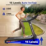 PowerMax Fitness TDA-96 4HP Auto Incline Treadmill for Home Use | 110KG User Wt. | Bluetooth for Music & Tracking App | 12 Pre-Set Program | Heart Rate Sensors & Hydraulic Folding, LED Display - Image 3