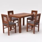 VK Furniture Sheesham Solid Wood 4 Seater Dining Table Set of Four with 4 Print Cushion Chairs for Dinner Hall Kitchen Living Room Home Office Restaurant |L45 X W30 X H30|Brown - Image 2