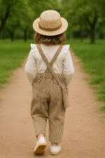Girl's Cotton Blend Dungaree Set with T-Shirt Relaxed Fit Solid Pattern Full Sleeves Modern Style and Standard Length - Image 4