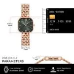 Carlton London Women Green Dial Watch and Bracelet | Stainless Steel, Premium, Stylish Analog Wrist Watch with Golden Strap & Bracelet Set, Elegant Quartz Timepiece | Water Resistant | Luxury Square Watch Gift Set - Image 5
