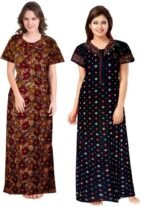 PNAEONG Women's Cotton Printed Nighty Night Gown Maxi Free Size (Pack of 2) - Image 4