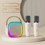 Portable Karaoke Machine with 2 Wireless Microphones – Bluetooth Speaker with RGB LED Lights, Rechargeable Home Karaoke System for Kids, Family Parties & Singing Entertainment (White) - Image 2