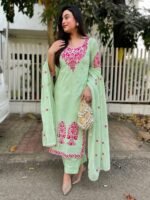 GoSriKi Viscose Kurta for Women | Kurta with Pant & Dupatta | Straight Embroidered Suit | Indian Ethnic Outfit Office Party Wedding Clothing Fashion Premium Traditional Style Look 3 Piece - Image 5