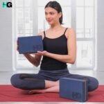 Yoga Blocks Pack of 2 with Belt and 2 Knee Pad for Exercise, Yoga, Pilates & Gym Block Pair to Improve Strength, Balance, Stretching Yoga Bricks Set with Strap for Women and Men, Navy Blue - Image 9